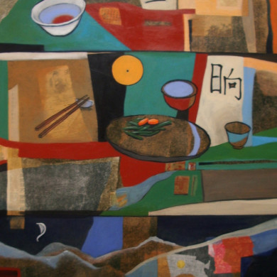 Collage, acrylic on 5' x 3' canvas